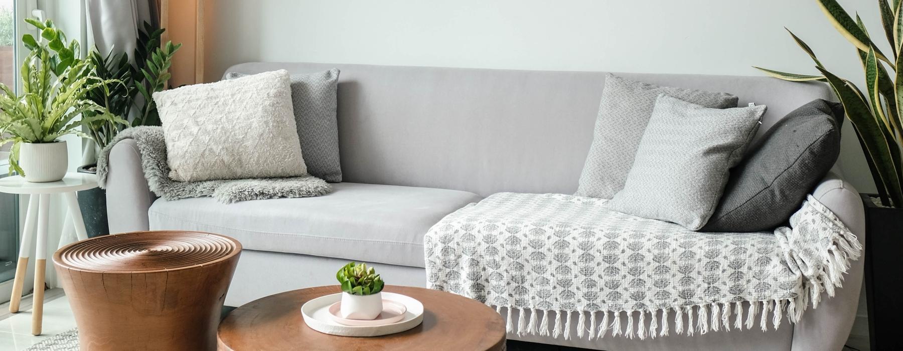 a living room with a couch and a coffee table