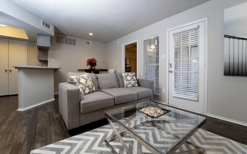 a living room with a couch and a coffee table